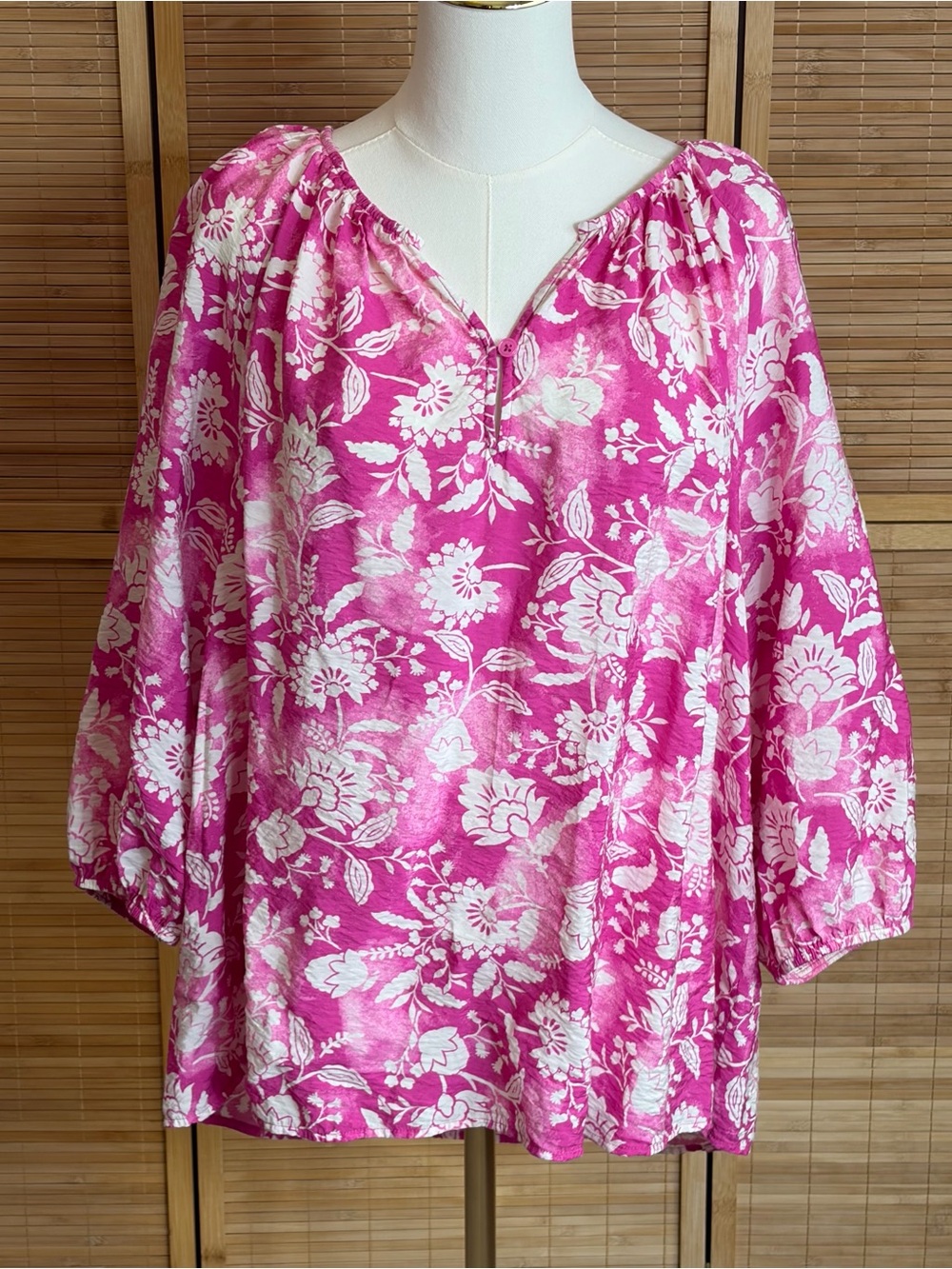 Lane Bryant Hot Pink and White Floral Peasant Tunic Top 2XL Coastal